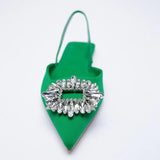 ZAR 2022 Summer New Green Single Shoes Women Fashion Pointed Toe Flat Rhinestone Muller Sandals And Slippers Woman Shoes