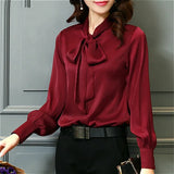 Tops Blouses new Spring Plus Size Casual Chiffon Blouse V-Neck Solid Shirt Bow Lantern Sleeve fashion Blusas