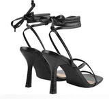 Onlymaker Women's Square Toe Black Beige Strap Stiletto Fashion Big Size