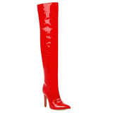Sexy Mirror Leather Thigh High Boots Women High Heels Over The Knee Boots For Women Point Toe White Red Fetish Party Long