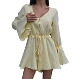 2025 New Rope Horn Sleeve V-Necked T-Shirt With Commuting Long-Sleeved