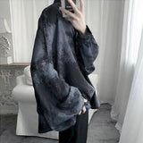 Men 2023 New Hong Kong Style Tie-dye Loose Long-sleeved Early Autumn Korean Version Student Dark Abstinence
