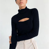Turtleneck Sweater Women Winter Warm Jumper Long Sleeve Tops Slim Solid Hollow Clothes Female Slim Knitted Pullover