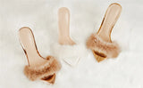 Onlymaker Peep Toe Mules Artificial Fur Slip On Gold White Thin High Sandals Big Size High Quality Summer Women Brand