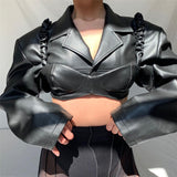 2025 Fashion Trend Women's New Long-Sleeved Collar Open Umbilled Slimming PU Leather