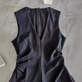 New V-Collar Pleated Asymmetrical Dress