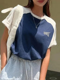 retro letter print top with raglan