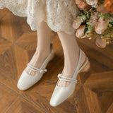 Zingj 2023 New Thick Heel French Line With Pearl Middle Heel Empty Single