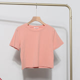 Solid Short-Sleeved T-Shirt Burst Small Short Sweet Spicy Slim Slim Thin Collar Top