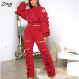 Striped print Women Fall Two piece Set Sweatshirt Zipp jacket Top Trousers Sports Baseball Uniform Workout
