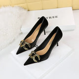 Zingj Fashion Banquet Women's Shoes Heel High Heel Shallow Pointed Big Metal Buckle Single Shoes High