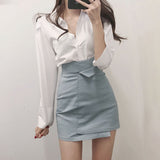 Women's White Irregular A-line Hip Skirt High Waist Slim Solid Short Above Knee Mini Skirt Trendy Sweet Preppy Style