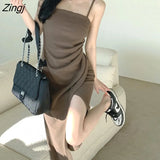 Girls Slim Dresses Women Spaghetti Strap Young Hot Ladies Irregular Midi Summer Temperament Fashion Simple Asymmetrical