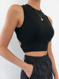backless women tank top bandage slim crop top summer 2024 casual streetwear tops solid cotton soft criss cross