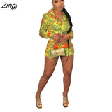 Women Tracksuit Biker Two Piece Set Print Shirt + Short Pants Streetwear Matching Set Clothes For Women