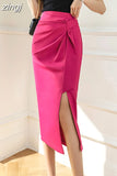 Women's Skirt Asymmetrical A-line 2023 Summer High Waist Solid Sexy Skirt Knee-Length Empire Chiffon Basic Woman