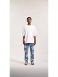 High Street Printing Wash Straight Street Clothing Slim Jeans Mid-Waist Casual Fashion