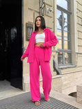 Zingj New Autumn Solid Color Lapel Long Sleeve Shirt Jacket Casual Pants