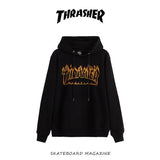 Fall New American Version Of Classic Flame Hooded Hoodie Men's Round Collar Loose Couple Hooded Jacket Ins