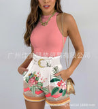 New Women's Summer Independent Station Impact Color Printed Shorts Vest