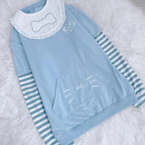 Y2k Fake Two Pieces Sweatshirt Women Japanese Cartoon Embroidery Pullover Hoodies Loose Harajuku Streetwear Kawaii