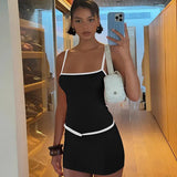 Patchwork Solid Spaghetti Bodycon Dress- Outfit