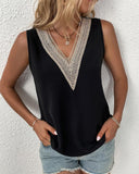 Women's Dress V-Neck Lace Loose Top Commuter Short-Sleeved Shirt Women Splicing
