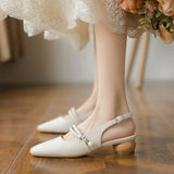Zingj 2023 New Thick Heel French Line With Pearl Middle Heel Empty Single