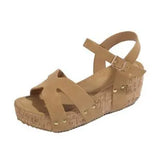 Zingj Riveted High-Heeled Sandals 2023 Flat Heel Round Head Thick Soles Buckle Roman