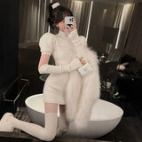 Sleeve Dress Women Solid Knitting Stretchy Skinny Cozy Sweet College Half High Collar Vacation Female Vestidos Sexy