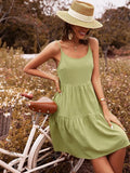 Dress Summer Linen Solid Color Dress Stylish Sleeveless O-neck Tanks Dress for Ladies Sundress Mid-length Holiday