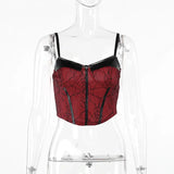 Autumn New Sexy Hot Girl Vest Dark Style Slim Leather Spliced Halter