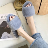 Zingj Autumn And Winter Cotton Slippers Indoor Korean Version Home Flat Open Toe Word Trawl Red Fashion Short Plush- Outfit