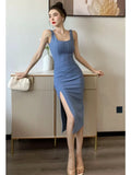 Midi Backless Spaghetti Strap Dress For Women Maxi Fashion Summer One Piece Bodycon Party Robe