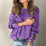 Street Hipster Long-sleeved Round Neck Button Sweater Top