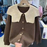 Zingj Collar Bump Color Sweater Coat Female Autumn Winter New Style Languid Lazy Wind Design Sense Knit Cardigan Jacket