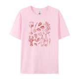 Retro Italian Seafood Print T-Shirt- Outfit