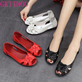 Flower Open Toe Summer Sandals Hollow Soft Genuine Leather Women's Shoes Flat Comfortable Fashion Sandals Large