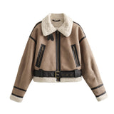New Belt Trimmed With Fur Integrated Short Jacket