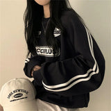 Vintage Logo Print Striped Sleeve SweatshirtOutfit