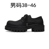 Zingj Wind Thick Round Derby Man Dark Small Leather Shoes Vintage Big Head Shoes