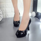 New Women's Shoes Lacquered Leather High Heels Professional OL Waterproof Table Shallow Mouth Round Head Single Shoes High Heels Women's Large
