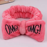 New OMG Letter Coral Fleece Wash Face Bow Hairbands For Women Girls Headbands Headwear Hair Bands Turban Hair