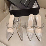 Summer Fashion Outside Wearing A Pointed Water Drill Side Buckle High Heels Fairy Style Transparent Word With Fine