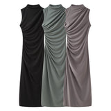 New Wrinkle Decorated Slim Long Midi Dress