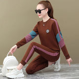 Sports Long Sleeve Two Piece Set Women Fashion Loose Tracksuit Streetwear Pullover Top And Pant Suits Joggers