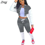Women Sets Patchwrok Sporty Two Piece Set Women Autumn Button Jacket+Pants Matching Outfit Female Activewear
