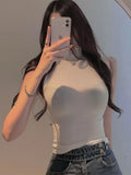 Turtleneck Sleeveless T Shirts Female Vintage Women Clothing 2024 Summer New Slim Tee Shirt Femme Fashion Korean Y2K