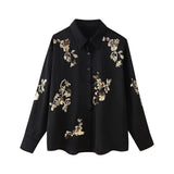 New Lapel Single-Breasted Long-Sleeved Shirt Straight Casual Trousers Sequins Embroidered