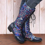 Zingj New Independent Station National Style Totem Women's Fashion Boots Square Heel Printed Large Size Martin Boots Middle Tube Knight